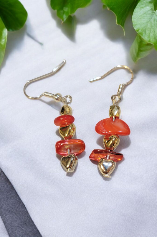 Stone and heart dangle earrings