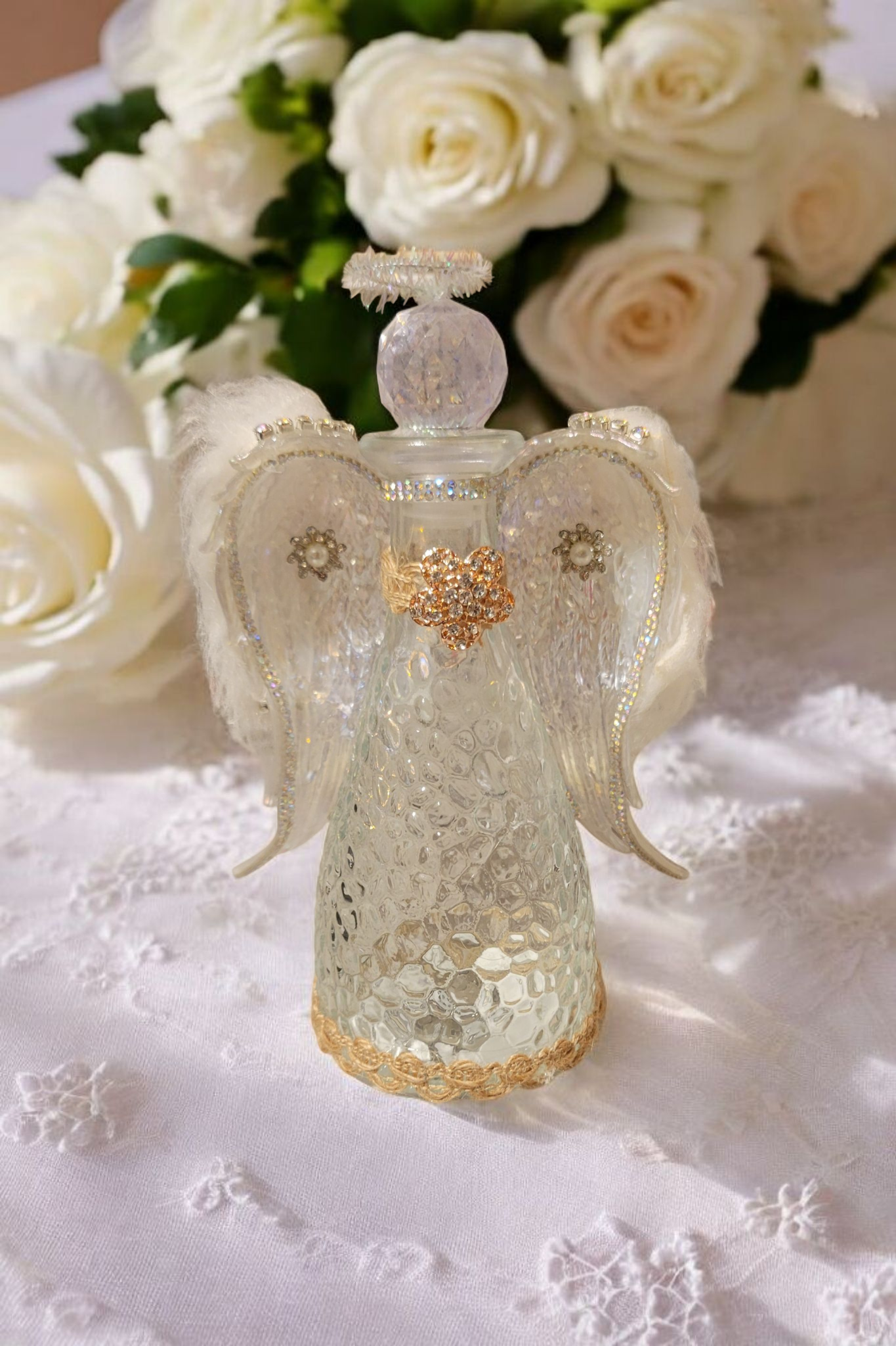 Lighted Hammered Glass angel bottle