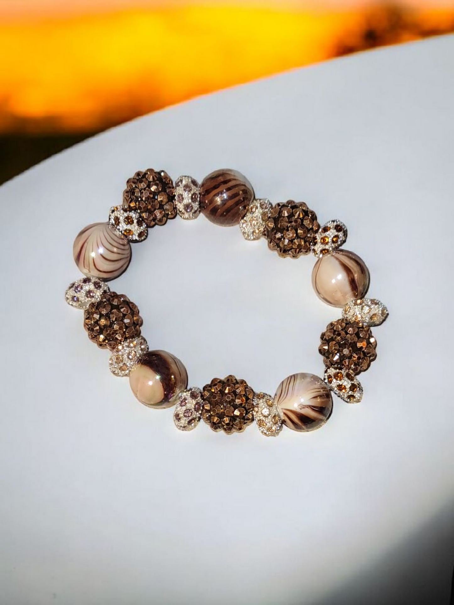 Beautiful brown bead and rhinestone bracelet